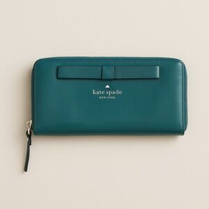 Kate Spade Teal Leather Bow Zip-Around Wallet